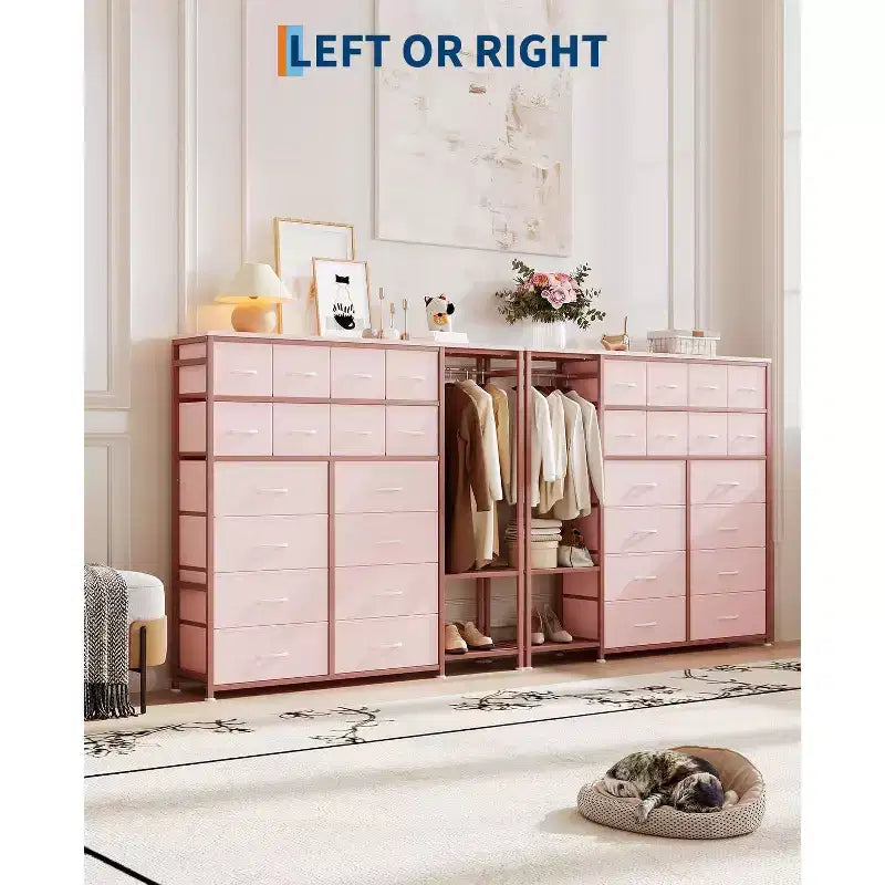 Kommode mit 16 Schubladen, Kleiderstange und Regalen, Stoff-Aufbewahrungsorganizer für Schlafzimmer, Kleiderschrank oder Eingangsbereich
