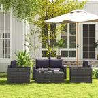 4 Pieces Rattan Sofa Set Wicker Patio Sofa Set with Loveseat Chairs Glass Top Coffee Table for Garden Outdoor