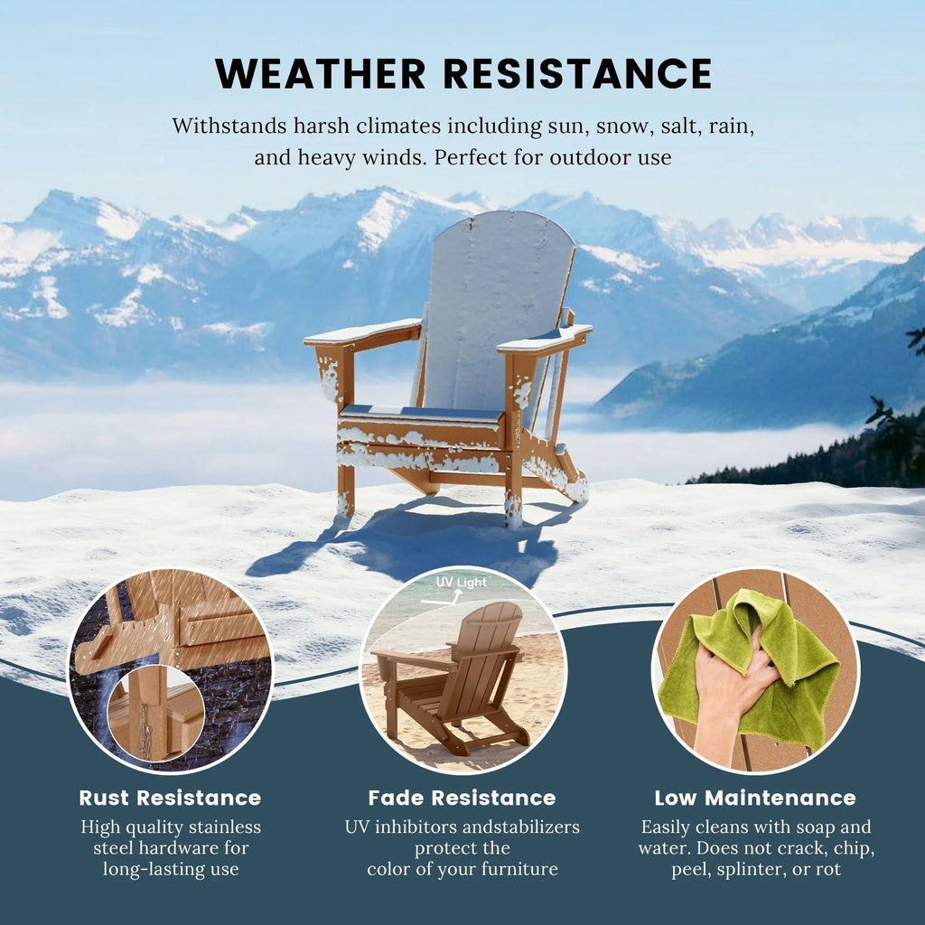 Polytrends Laguna, kleurvaste, weerbestendige, inklapbare Adirondackstoel voor buiten op het terras