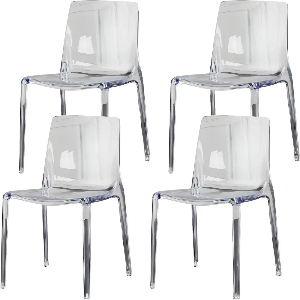 Bernsteinfarbener Acryl-Esszimmerstuhl ohne Armlehnen mit niedriger Rückenlehne