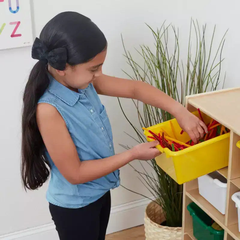 Meuble mobile à casiers avec plateau et 15 bacs à façade incurvée, 3x4, mobilier pour enfants