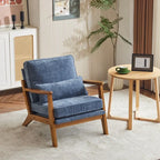 Upholstered Linen Blend Accent Chair with Wooden Legs and One Pillow Beige