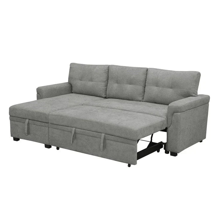 Canapé d’angle convertible et réversible avec lit escamotable, méridienne avec rangement dissimulé et pieds robustes