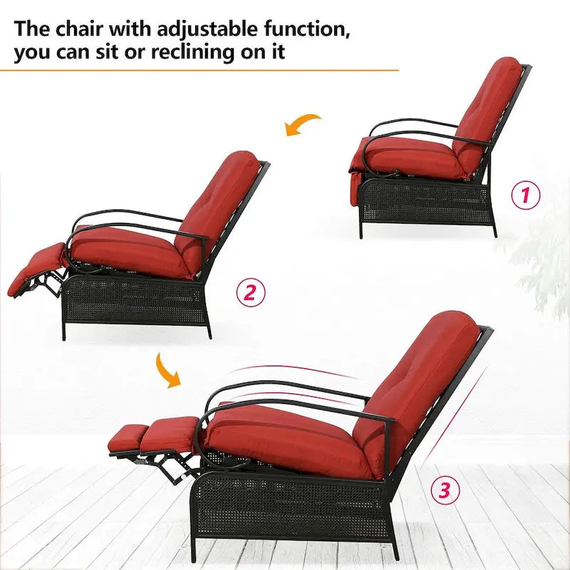 Verstelbare relaxfauteuil voor terras, loungebank met kussen - 38 (D) x 26.5 (W) x 38.5 (H) INCH