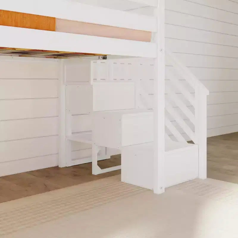 Kinder-Hochbett, niedrig, für Einzelmatratze, mit Rutsche und Treppe, Massivholz, 14 Schutzgittern, Tragkraft 400 lb