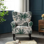 Erommy moderne fauteuil, fauteuil met hoge rugleuning, gestoffeerde eenzitsbank met knopen en houten poten voor de woonkamer