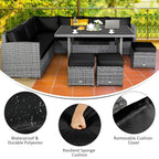 Costway 7-delige diningset van rotan voor het terras, modulaire bank, sofa en voetenbank - bekijk de details