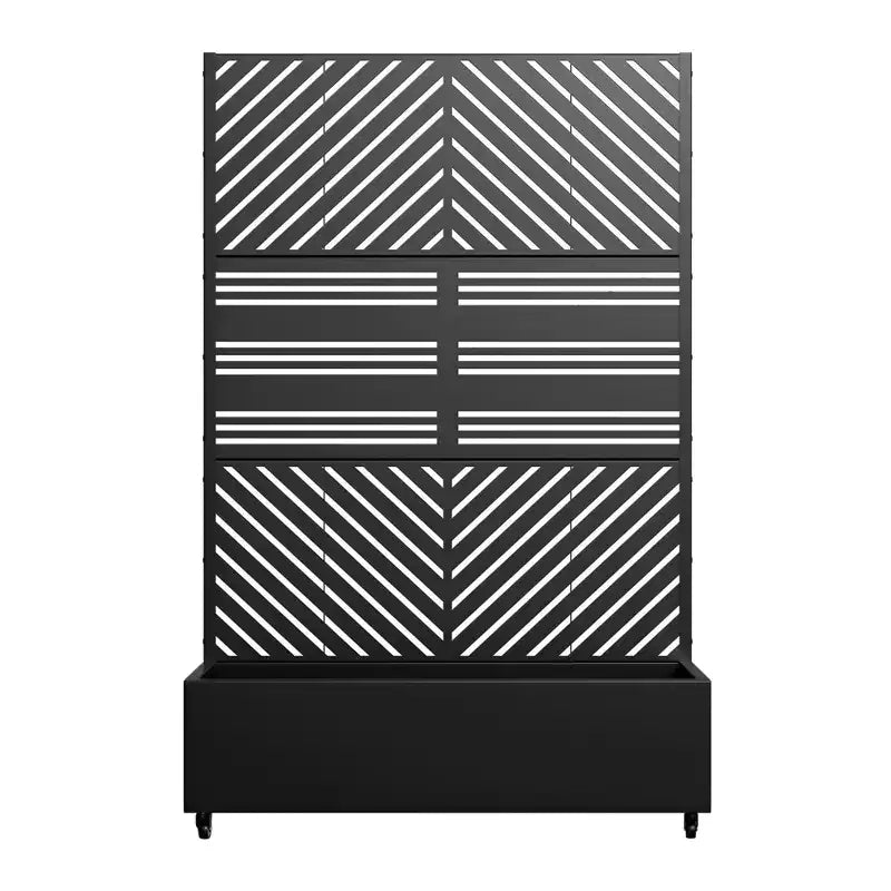 MAYEERTY Pflanzkasten mit Rankgitter, Eisen, Schwarz, Parallel Line 01, Lamellen, klassischer Kombinationsstil, 72x47x16in, 3-teiliges Set