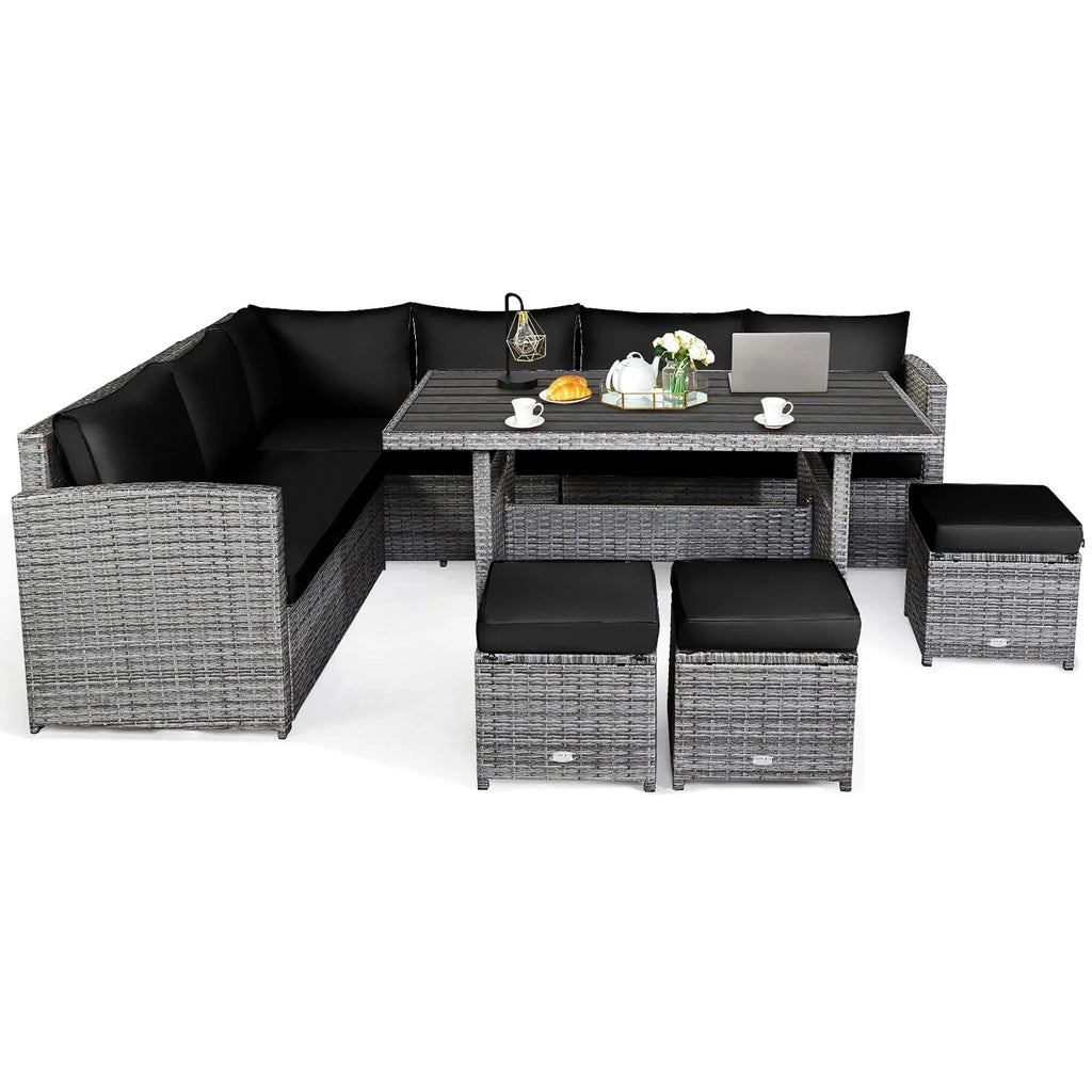 Costway 7-delige diningset van rotan voor het terras, modulaire bank, sofa en voetenbank - bekijk de details