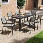 Ensemble de salle à manger d'extérieur en aluminium de 5/7 pièces, avec chaises empilables et table extensible