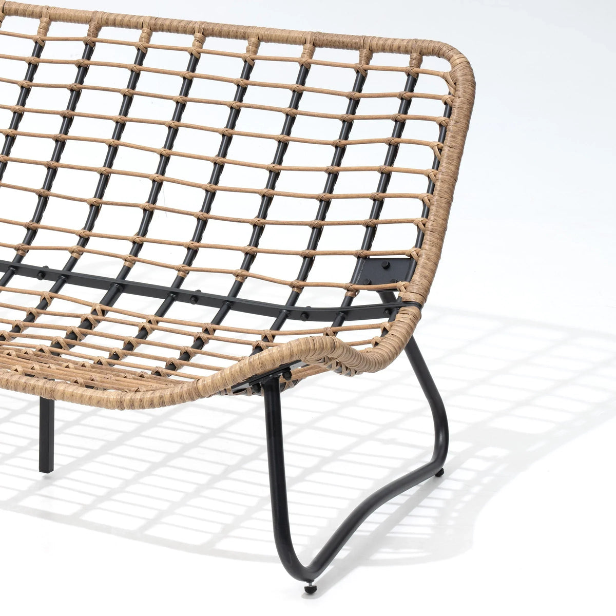 Dubbele papasan-loveseat met kussen, weerbestendig PE-rotan en metalen frame voor binnen en buiten