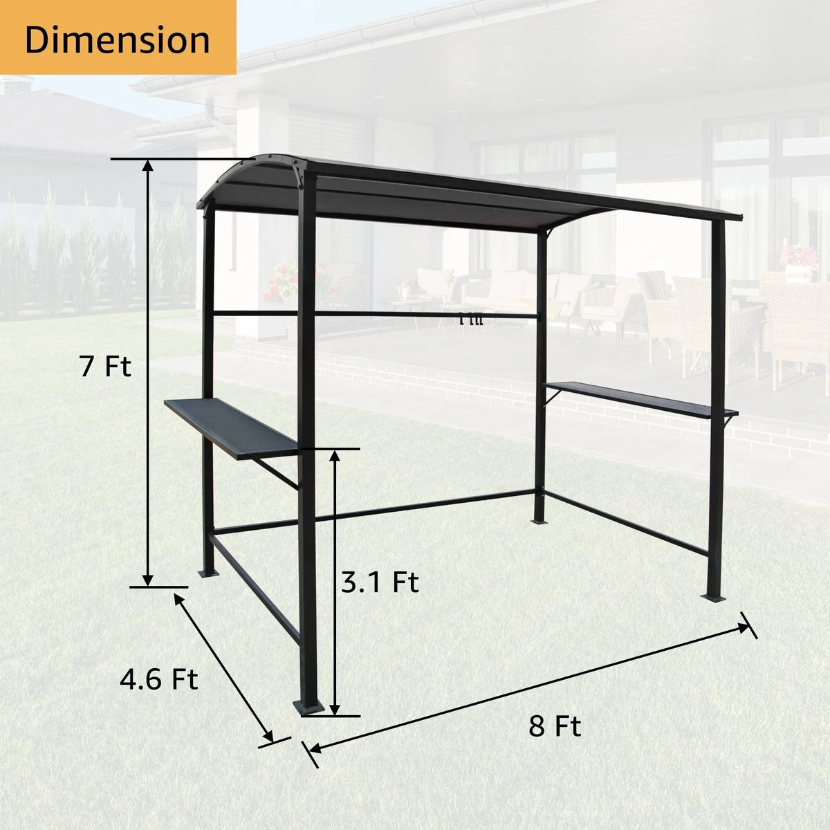 Abri de barbecue extérieur avec auvent, structure en acier, 5 ft. x 8 ft.