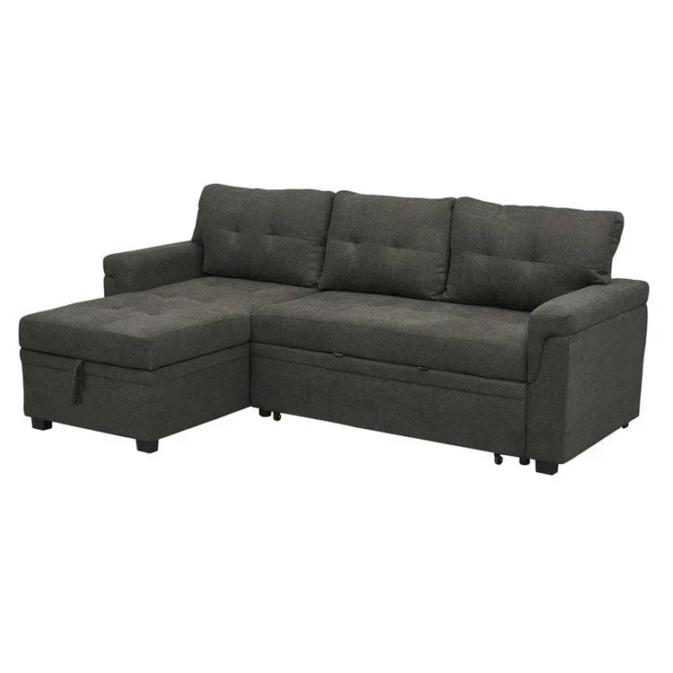 Canapé d’angle convertible et réversible avec lit escamotable, méridienne avec rangement dissimulé et pieds robustes