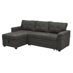 Canapé d’angle convertible et réversible avec lit escamotable, méridienne avec rangement dissimulé et pieds robustes