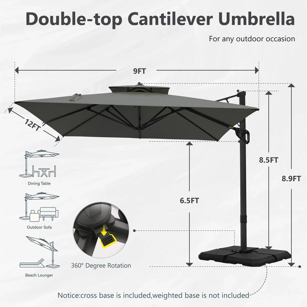 MAISON ARTS parasol boczny 12 FT z automatycznym podnośnikiem hydraulicznym, aluminiowym masztem i obrotem o 360 stopni
