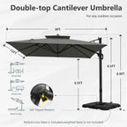MAISON ARTS parasol boczny 12 FT z automatycznym podnośnikiem hydraulicznym, aluminiowym masztem i obrotem o 360 stopni