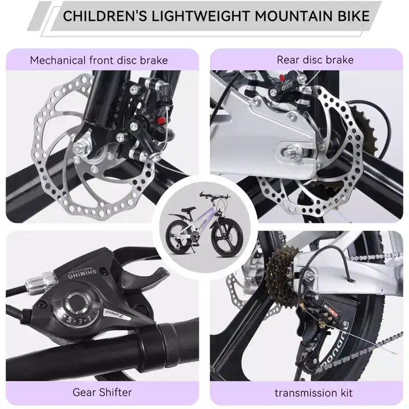 NAYSAYE mountainbike voor kinderen van 20 inch met 7 versnellingen en frame van magnesiumlegering, voor jongens en meisjes van 8-12 jaar, 57.09*21.65*29.92