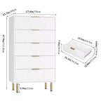 White / Marble & Wood 5-Drawer Dresser ?C Fluted Panel, for 1 Person Use