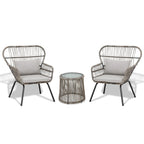 3-teiliges Outdoor-Bistroset aus Korbgeflecht, wetterfeste Rattan-Gartenmöbel mit Stühlen und Kissen