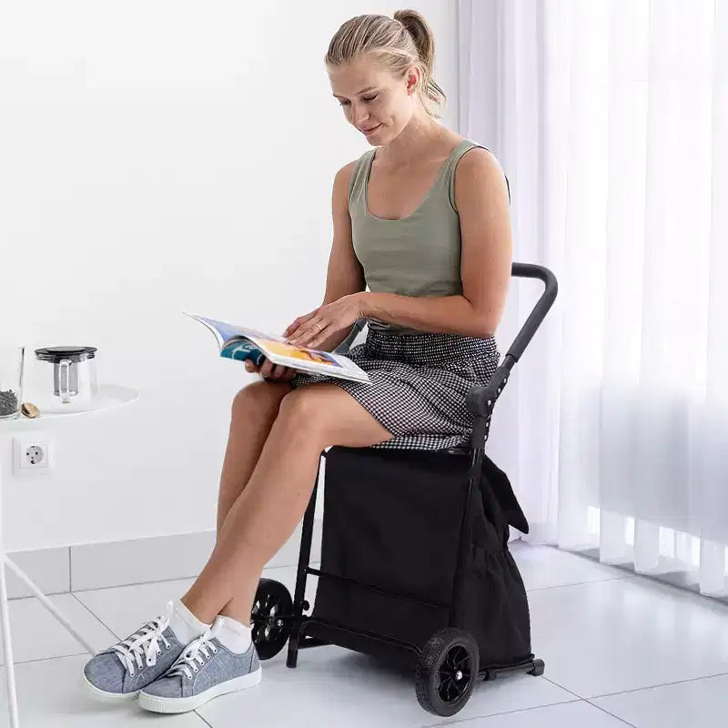 Acekool 2-in-1 klappbarer Transportwagen mit abnehmbarer wasserdichter Tasche, dickem Sitzpolster und verstellbarem rutschfestem Griff, Schwarz