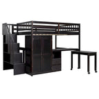 Hochbett in voller Größe mit Treppe, Bücherregal, Schreibtisch und Kleiderschrank - platzsparendes Multifunktionsmöbel für Kinder und Teenager-weiß