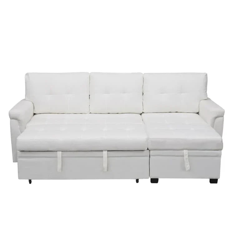 Canapé d’angle convertible et réversible avec lit escamotable, méridienne avec rangement dissimulé et pieds robustes