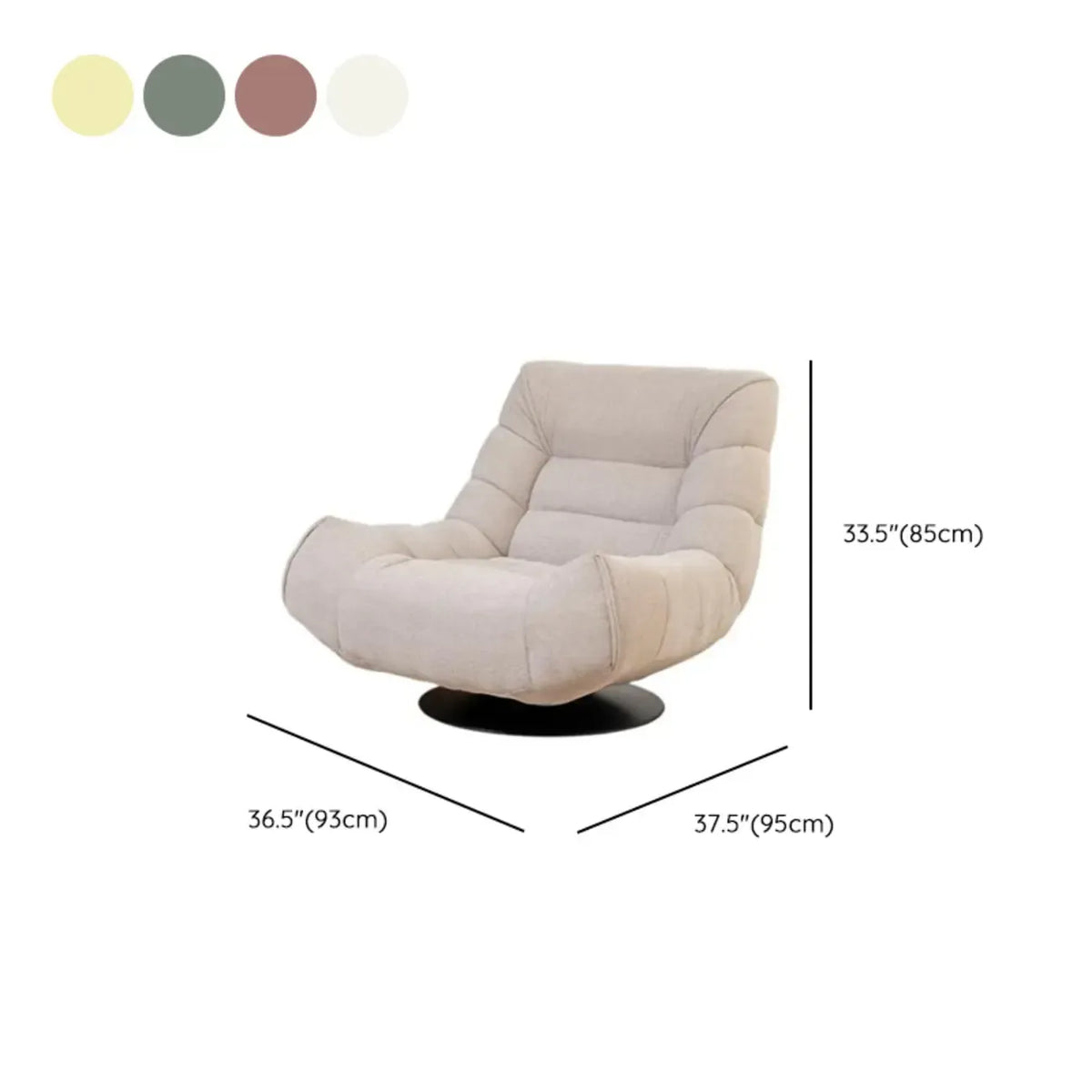Fauteuil d'appoint pivotant en tissu chenille jaune capitonné