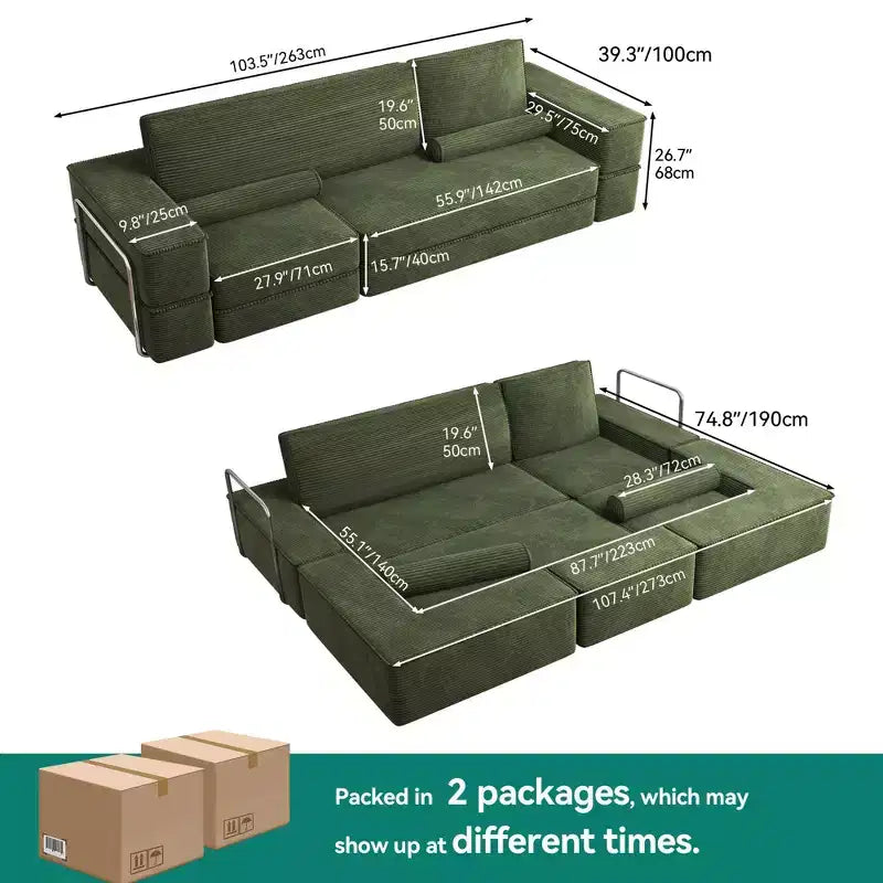 Modulares Cloud-Ecksofa, bequemes Cord-Ecksofa mit tiefer Sitzfläche und hohen Kissen, einfach zu montieren