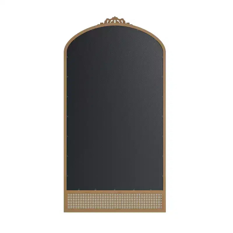 Miroir mural de 37 in. W x 71 in. H avec cadre en bois à arche classique sculptée et partie inférieure en rotin, marron