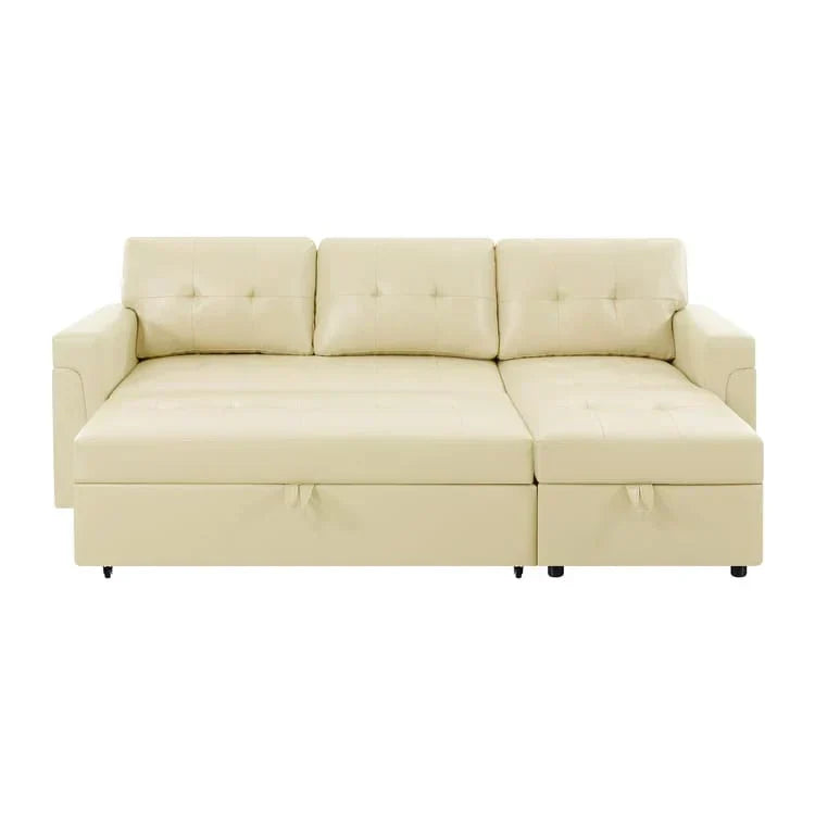 Canapé d’angle convertible et réversible avec lit escamotable, méridienne avec rangement dissimulé et pieds robustes