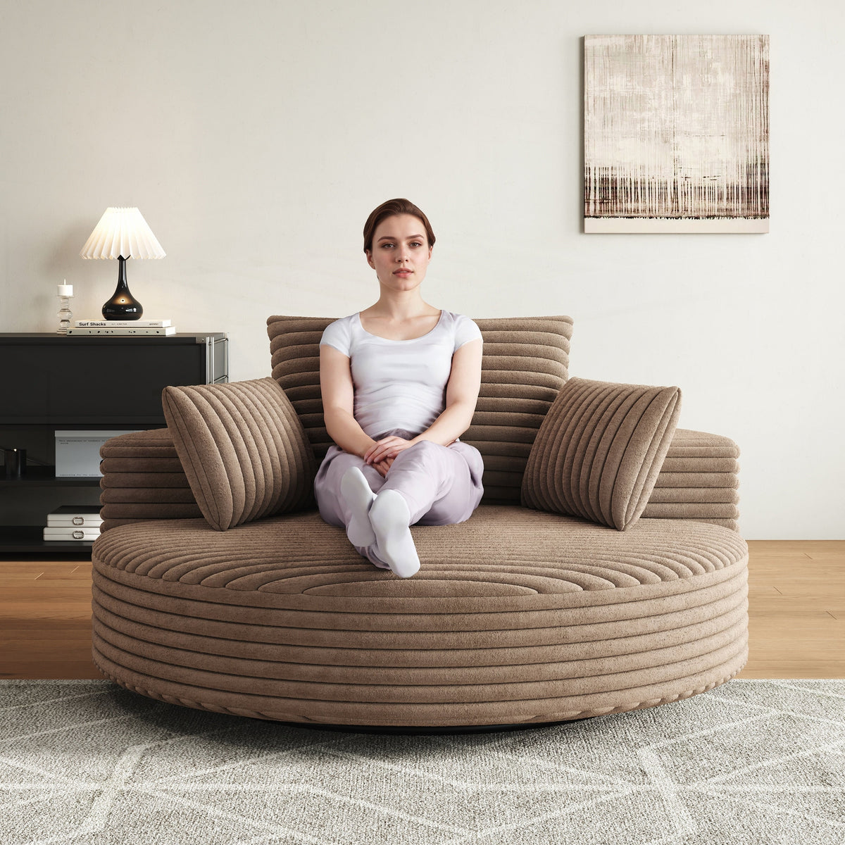 Draaifauteuil voor één persoon van corduroy, chenille en schuim
