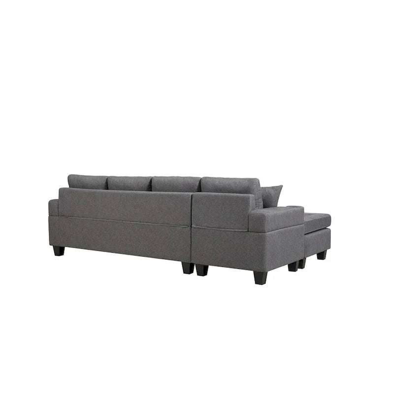 Wohnlandschaft mit L-förmiger Chaiselongue und Getränkehalter