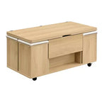 Multifunktionaler moderner Couchtisch mit Hubplatte und verstecktem Stauraum, 4 Hockern und Rollen, perfekt für moderne Wohnräume