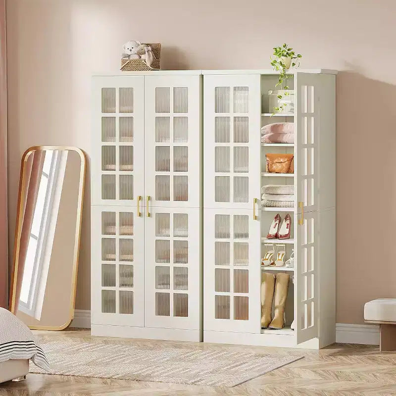 Hoge schoenenkast van Lantine met deuren, schoenenopbergruimte met 8 niveaus en verstelbare planken, moderne schoenenkast voor hal, kledingkast of woonkamer, wit