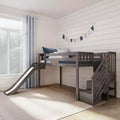 Kinder-Hochbett, niedrig, für Einzelmatratze, mit Rutsche und Treppe, Massivholz, 14 Schutzgittern, Tragkraft 400 lb