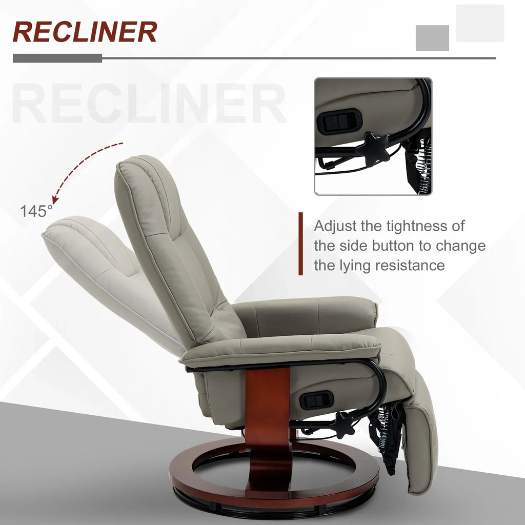 HomCom verstelbare handmatige relaxfauteuil van imitatieleer met draaivoet en comfortabele, ontspannende voetensteun