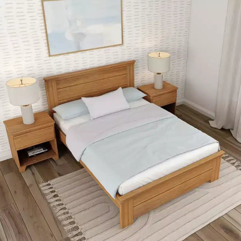 Plank+Beam Farmhouse-Bettrahmen in voller Größe mit Kopfteil, Plattformbett aus Massivholz