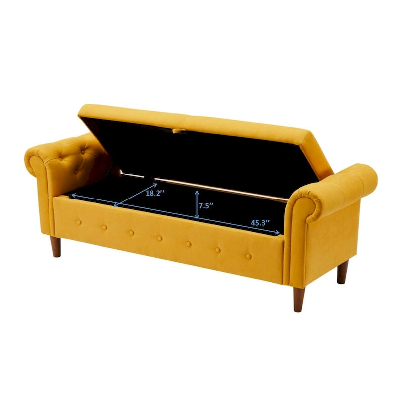 Aufbewahrungsbank fürs Schlafzimmer am Fußende des Bettes, Samt-Ottomane mit gerollten Armlehnen, langes Sofa