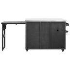 Buitenkeukeneiland van 78.3 inch met roestvrijstalen werkblad, opvouwbaar BBQ-station en opbergkasten, zwart