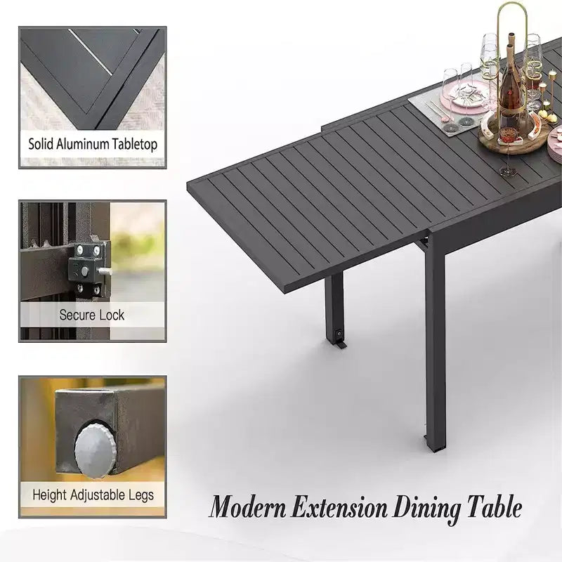 Okak Esstisch, ausziehbarer Gartentisch aus Aluminium, Küchentisch für das Esszimmer
