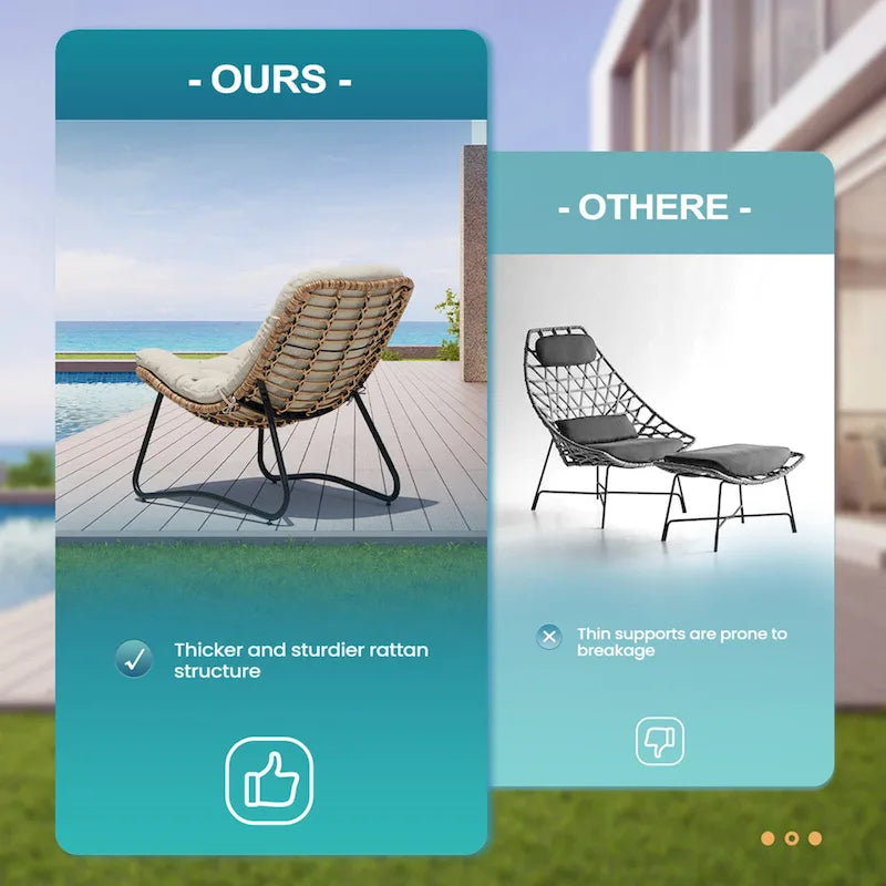 Buiten-papasanstoelen met kussen, comfortabele terrassenstoelen van PE-rattan met bijzettafel
