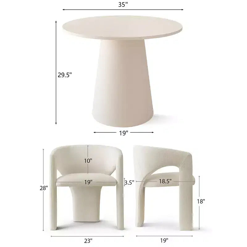 Kleines Esszimmerset für 2 Personen, beige gepolsterte Stühle, runder Esstisch mit Säulenfuß, kompakte moderne Küchenmöbel-Panipeachy