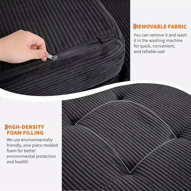 SunnyFurn drievoudig opvouwbaar matras en slaapbank van 6 Inch, opvouwbaar schuimrubberen logeerbed van 75X54.3 met geribde ribfluweelbekleding, draagbaar voor kamperen, woonkamer en slaapkamer