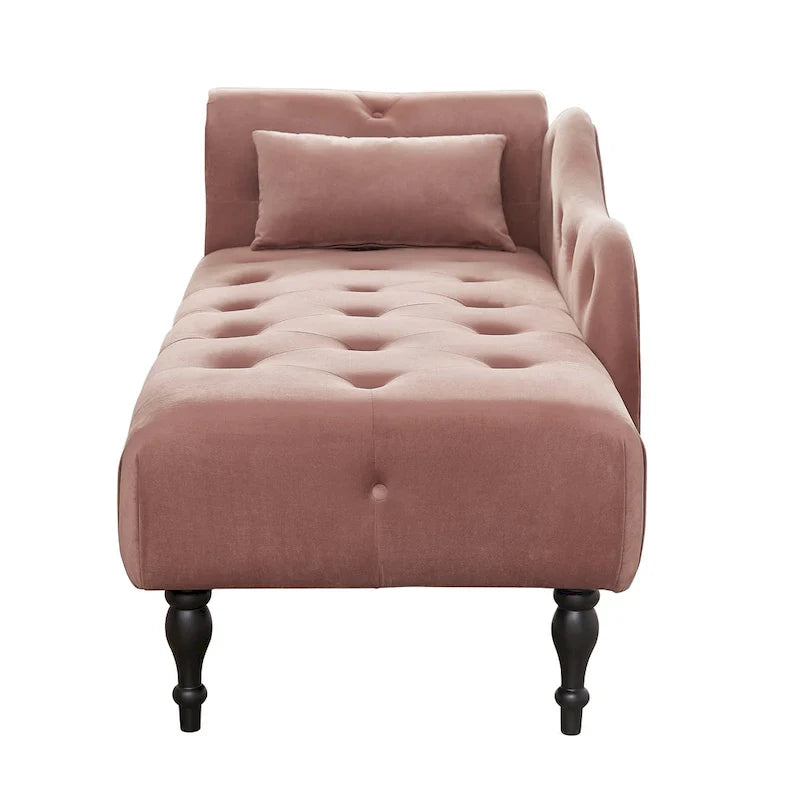 Moderne Chaiselongue, 60.6, mit Samtbezug, Knopfheftung, Beinen aus Massivholz und Ziernägeln