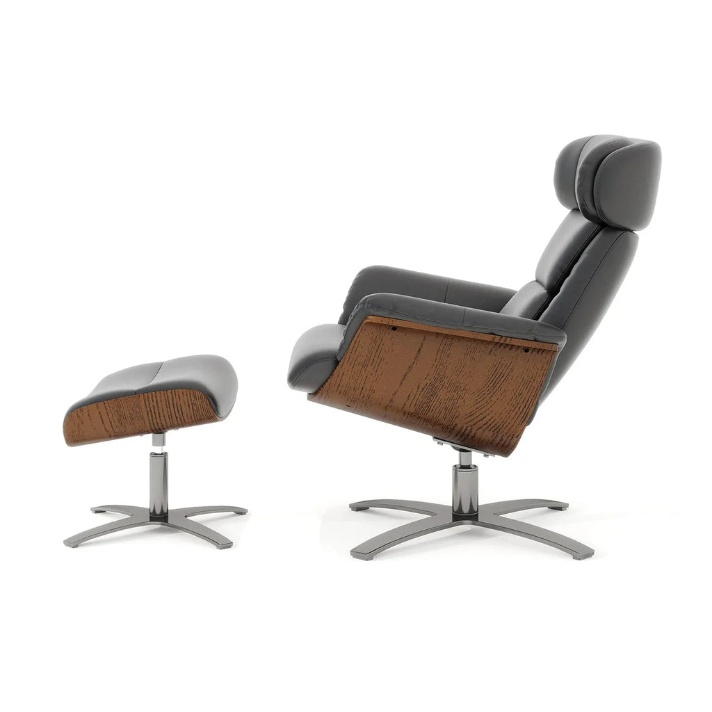 Jovan relaxfauteuil van echt leer van 31.5 met voetenbank