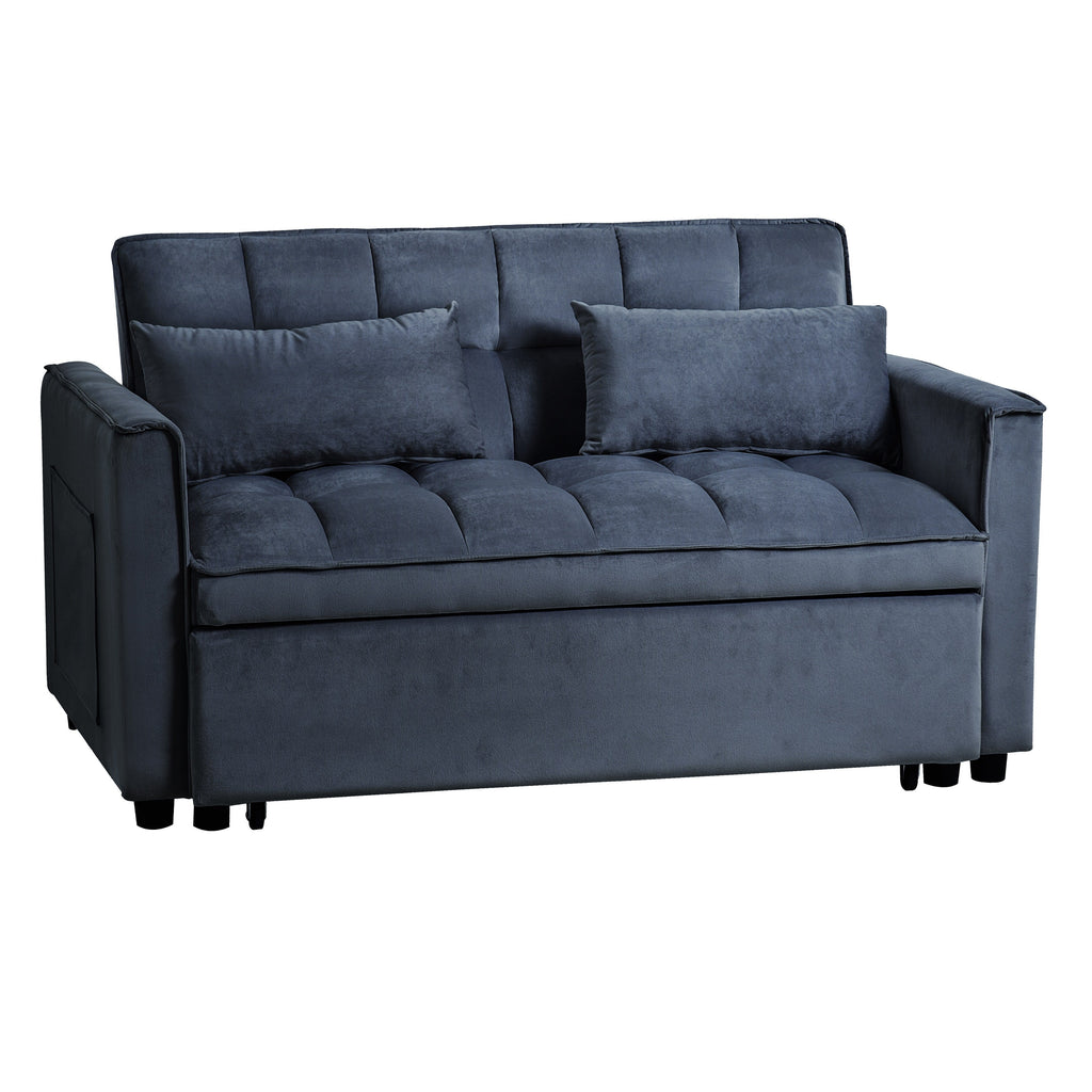 Modernes Ausziehsofa mit Schlaffunktion, 3-in-1-Schlafsofa mit verstellbarer Rückenlehne, Samt-Zweisitzer, Kissen und Seitentaschen