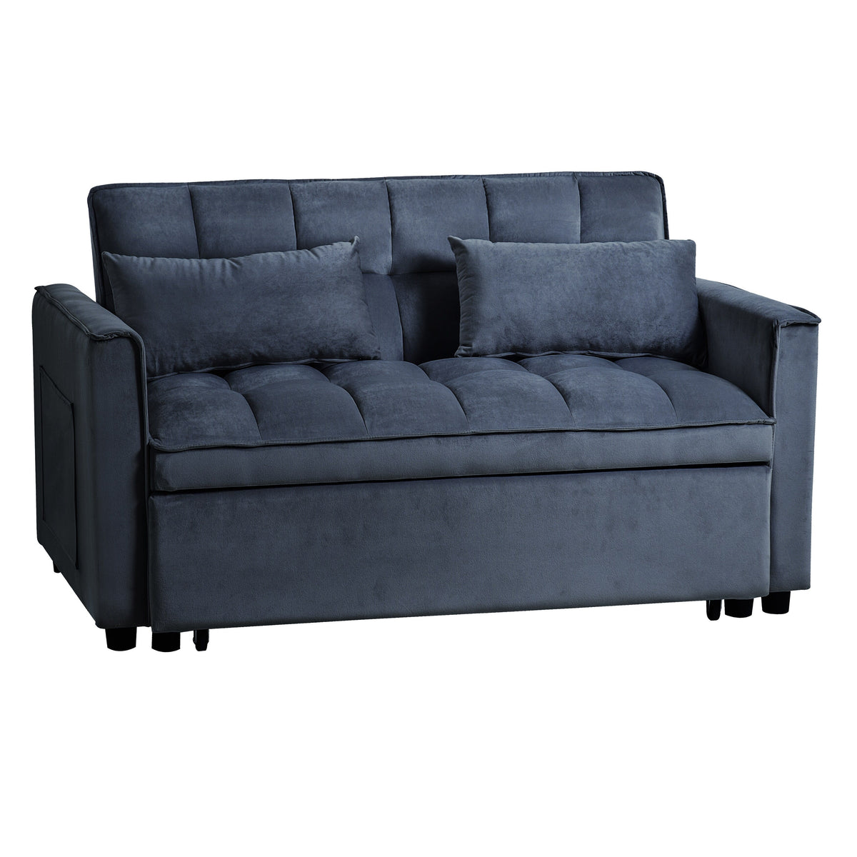 Modernes Ausziehsofa mit Schlaffunktion, 3-in-1-Schlafsofa mit verstellbarer Rückenlehne, Samt-Zweisitzer, Kissen und Seitentaschen