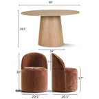 Ensemble de salle à manger moderne pour 6 personnes, table ronde à piètement central, fauteuils pivotants en forme de tonneau à roulettes, chenille texturée - Panipeachy