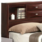 Bed met paneelontwerp, queensize, met boekenkast en lades, bruin