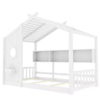 Eenpersoons-/tweepersoonsbed in huisvorm met platformbedframe, peuterbed op de vloer, Montessori-bed voor kinderen, speelhuisbed met opbergplank - ModernLuxe